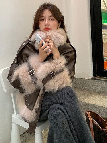 2023 New Winter Lamb Fur Sheepskin Patchwork Coat Faux Fur leather Jac