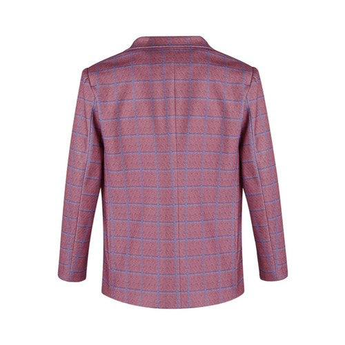 Men s  Fit Blazer Classic Checkered Design Single Color Lapel Long Sle