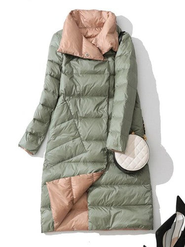 Fitaylor  Women Double Sided Down Long Jacket Winter Turtleneck White