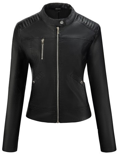 URBEST Women's Faux Leather Jacket – Black Motorcycle Moto Biker Short Coat