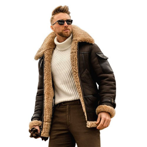 Men s Stylish Leather Jacket with Woolen Fleece Lining Zip Up Closure
