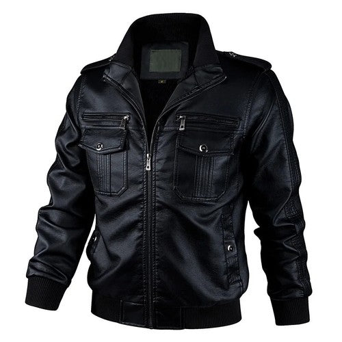 Autumn Winter Men's Motorcycle Biker Leather Jacket Men Windbreaker Fa