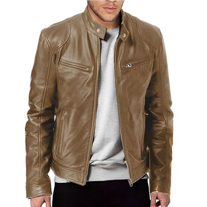 Vintage Men's Autumn And Winter Leather Jacket Plus Velvet Stand Colla