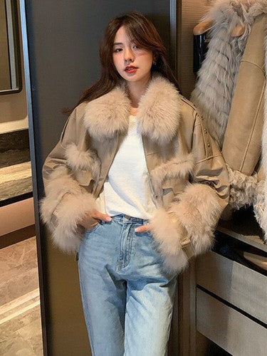 2023 New Winter Lamb Fur Sheepskin Patchwork Coat Faux Fur leather Jac