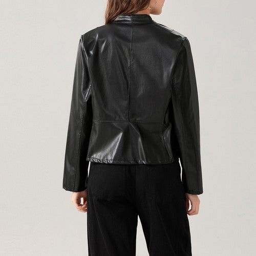 Women's Faux Leather Jacket Slim Moto Biker Jacket Outerwear Long Slee