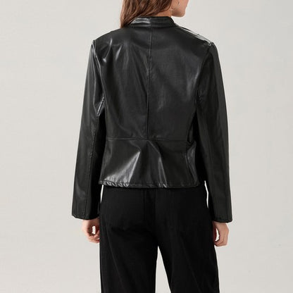 Women's Faux Leather Jacket Slim Moto Biker Jacket Outerwear Long Slee