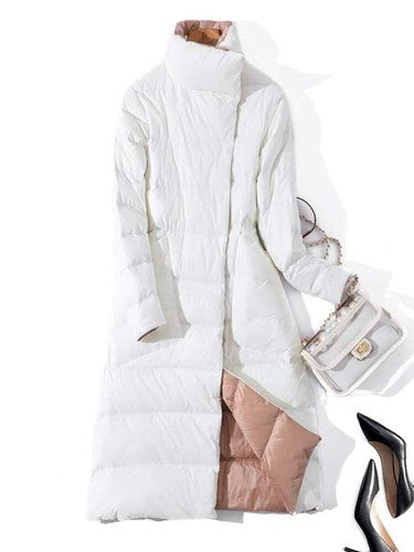 Fitaylor  Women Double Sided Down Long Jacket Winter Turtleneck White