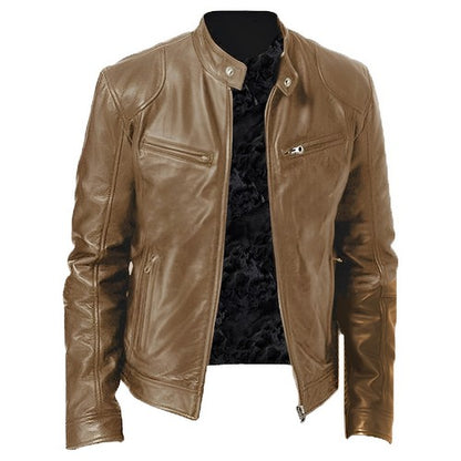 Vintage Men's Autumn And Winter Leather Jacket Plus Velvet Stand Colla