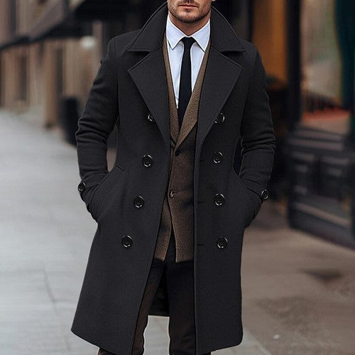 Classic Wool Blend Peacoat with Notched Lapel and Button Closure for M