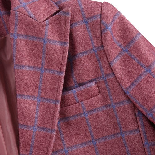 Men s  Fit Blazer Classic Checkered Design Single Color Lapel Long Sle