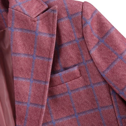 Men s  Fit Blazer Classic Checkered Design Single Color Lapel Long Sle