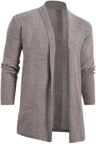 Autumn Winter New Men's Mid-Length Slim Fit Trench Coat Fashion Knit Cardigan J