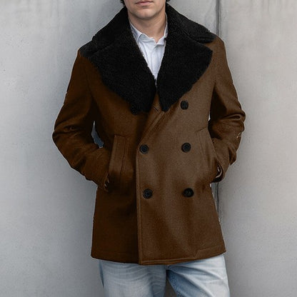 Stylish Men s Wool Pea Coat with Contrast Color Detail Double Breasted