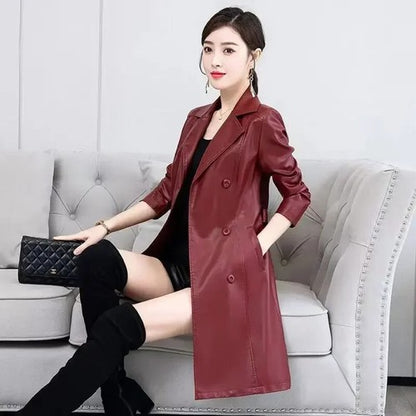 2022 fall top Compound lambskin leather jacket lady Free wash PU women