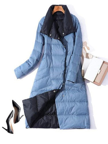 Fitaylor  Women Double Sided Down Long Jacket Winter Turtleneck White