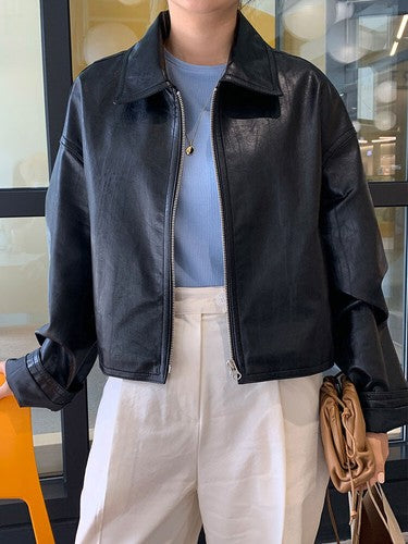 Women's Fashion Cropped Faux Leather Jacket – Streetwear Zip-Up, Sizes S–L, 3 Colors