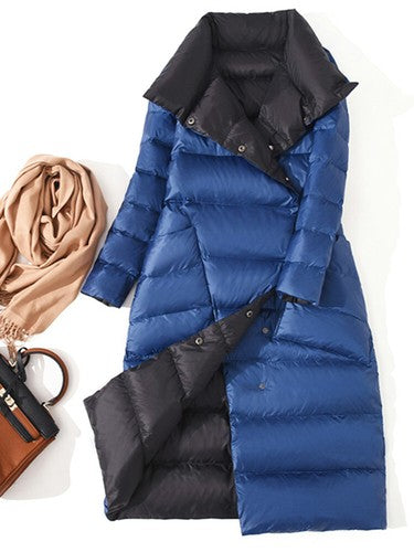 Fitaylor  Women Double Sided Down Long Jacket Winter Turtleneck White