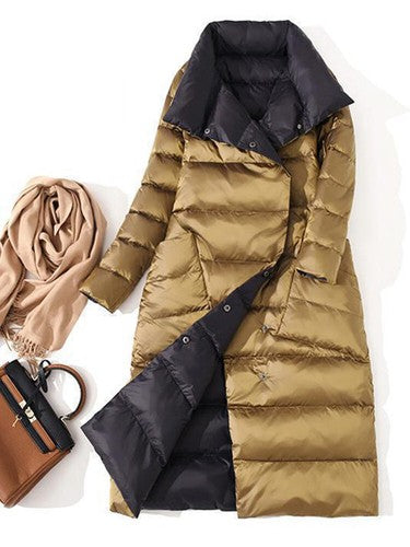 Fitaylor  Women Double Sided Down Long Jacket Winter Turtleneck White