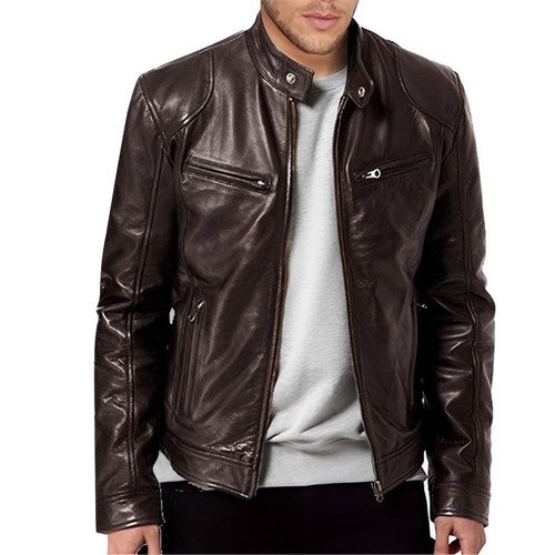 Vintage Men's Autumn And Winter Leather Jacket Plus Velvet Stand Colla