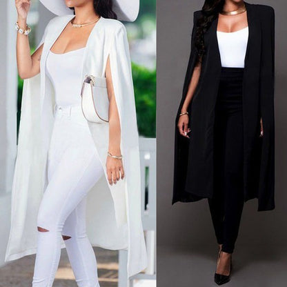 Shawl Collar Split Sleeve Cloak Blazer Cape Autumn Spring Women Solid