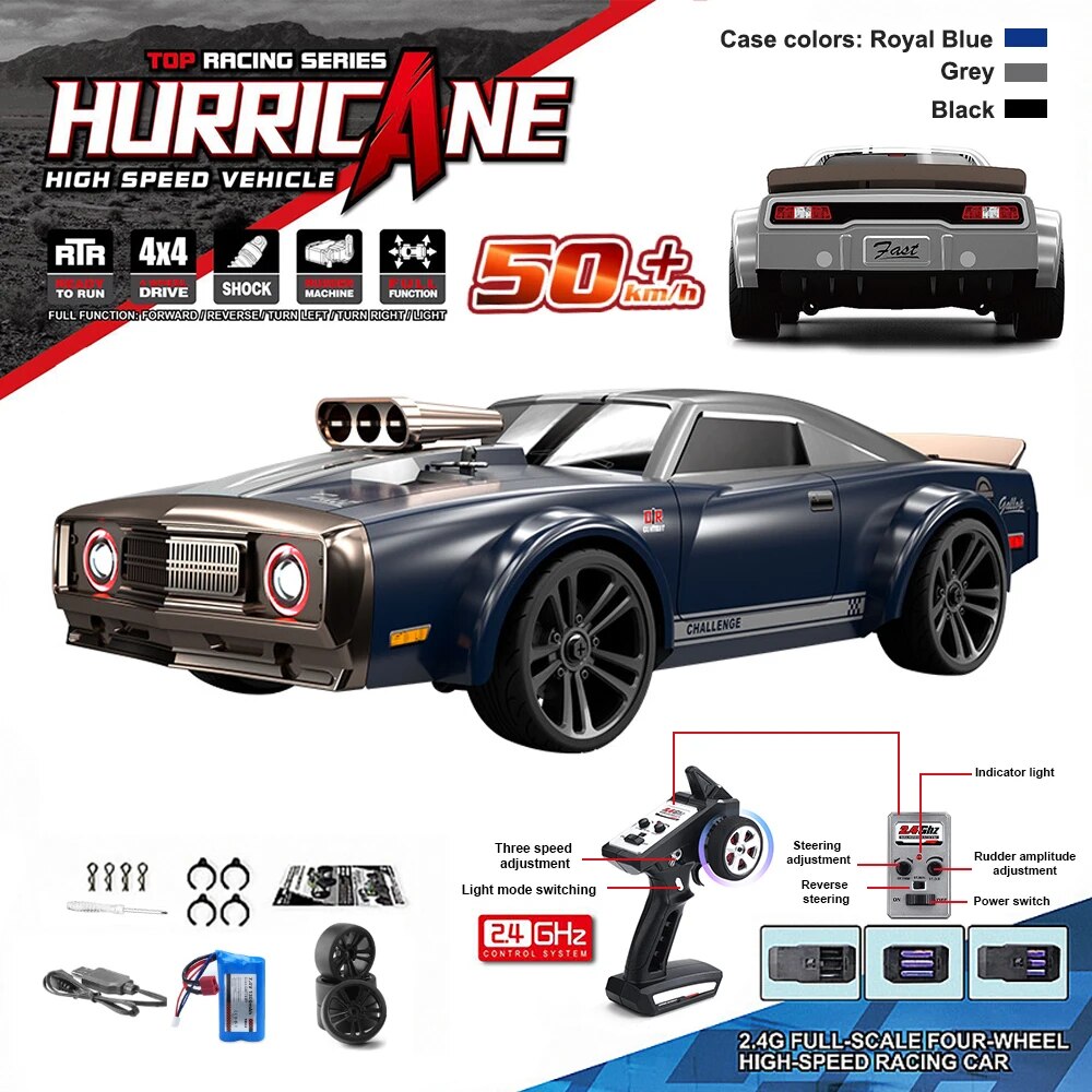 16303 1:16 50KM/H RC Car 4WD With LED Remote Control Muscle Cars High Speed Dri