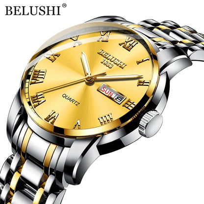 BELUSHI Men's Fashion Business Quartz Watches Top Luxury Brand Full Steel Water image 6