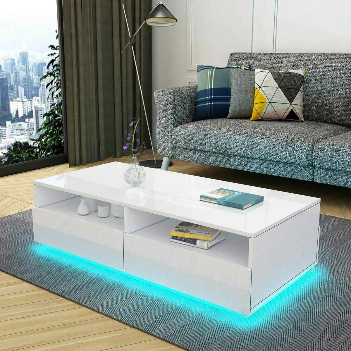 RGB LED Coffee Table High Gloss Simple Design Side Table for Living Room Furnit image 1