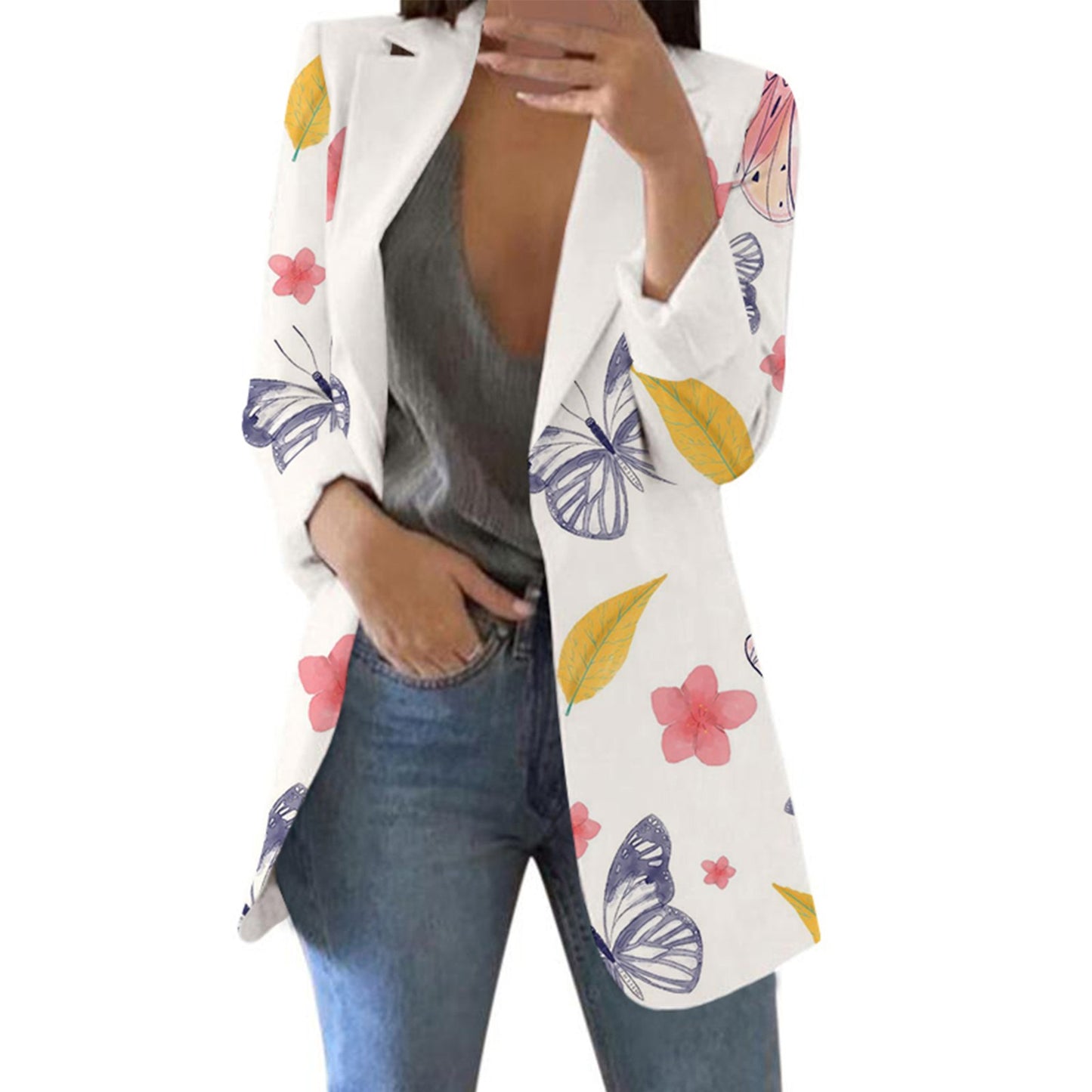 Spring Autumn Fashion Blazer Jacket Women Casual Pockets Long Sleeve Work Suit  image 3