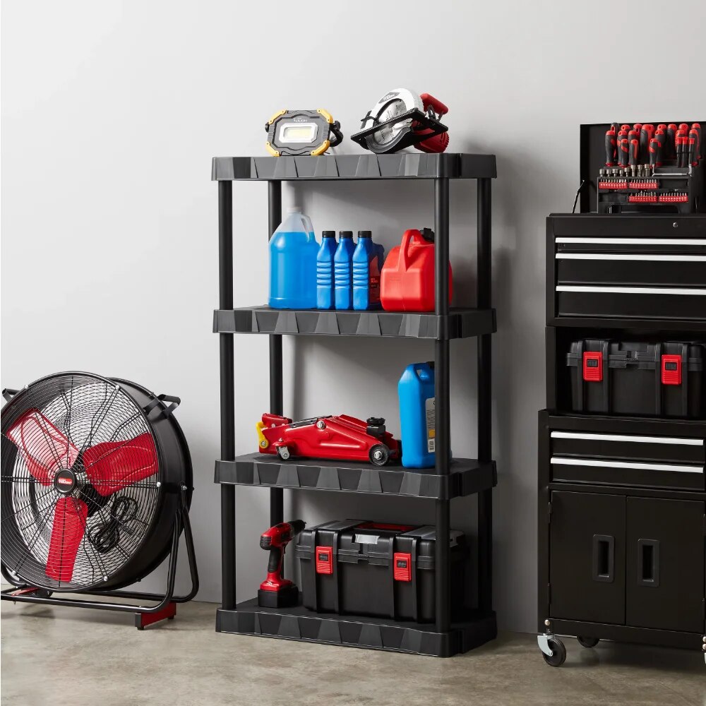 Hyper Tough 13.88"D x 30"W x 56.2"H 4 Shelf Plastic Garage Shelves, Black image 2