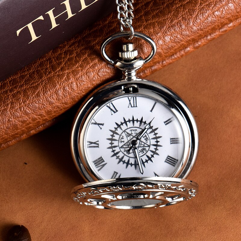 Creative silvery engraved hollow quartz pocket watch with Arabic numerals vinta image 5