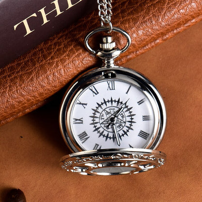 Creative silvery engraved hollow quartz pocket watch with Arabic numerals vinta image 5
