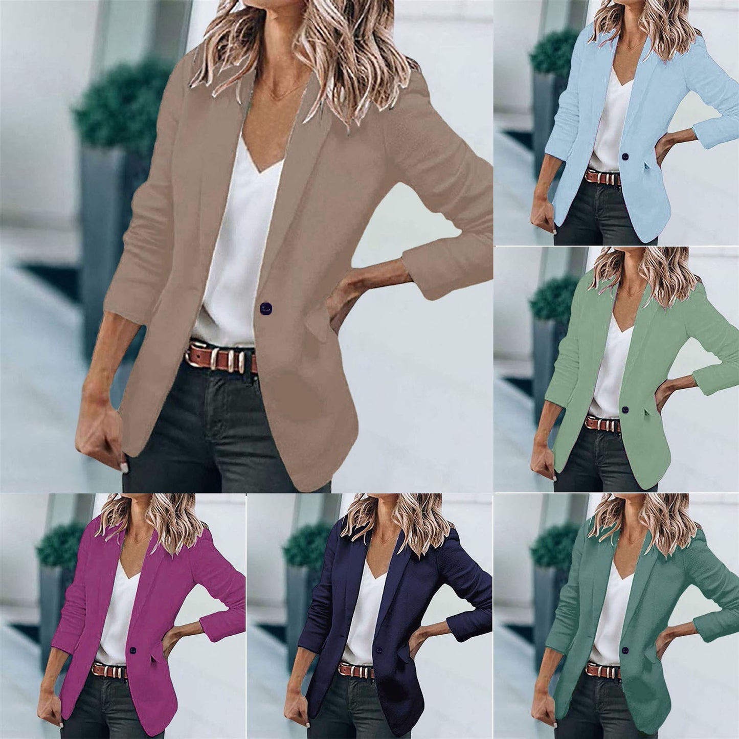 Fashion Simple Slim Blazers for Women Classic Notch Lapel Work Business Suit Ja image 6