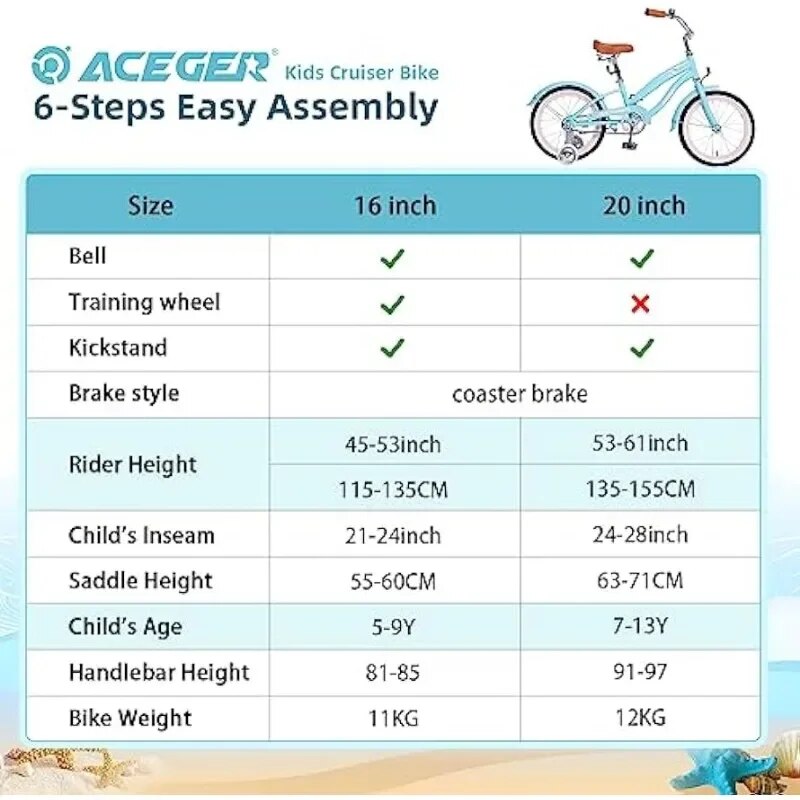 Girls Beach Cruiser Bike for Kids 5-13 Years Old, Kids Bicycle Included Coaster image 2