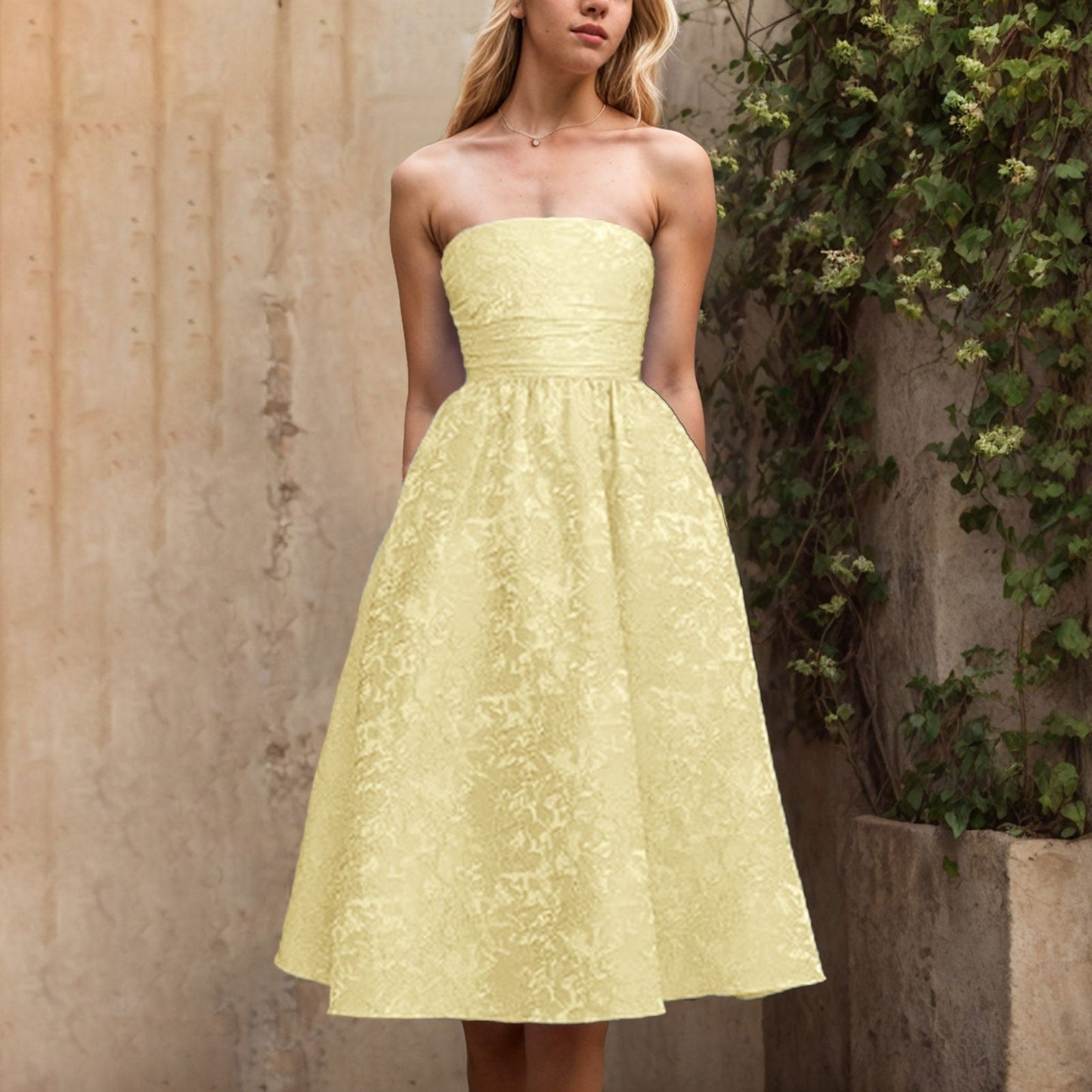  Strapless Party Dresses for Women Summer Elegant Off Shoulder Jacquard Mid image 3