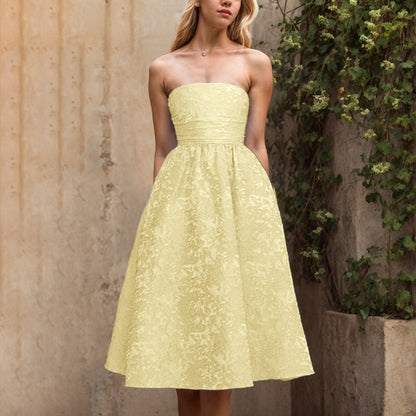  Strapless Party Dresses for Women Summer Elegant Off Shoulder Jacquard Mid image 3