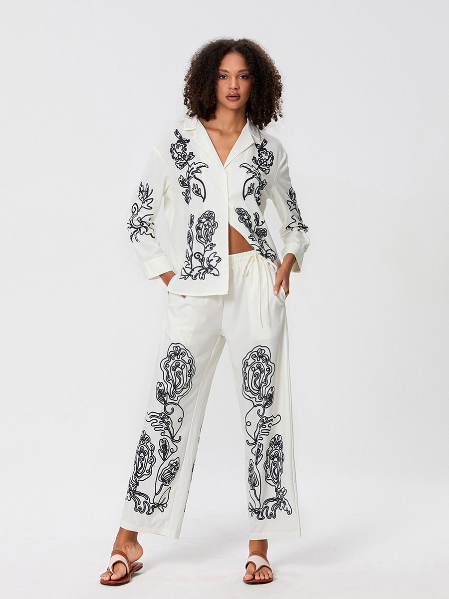 Women Blazer and Pants Set Stylish Floral Print Jacket with Trousers for Workwe image 4