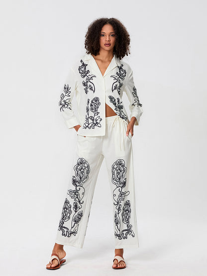 Women Blazer and Pants Set Stylish Floral Print Jacket with Trousers for Workwe image 4