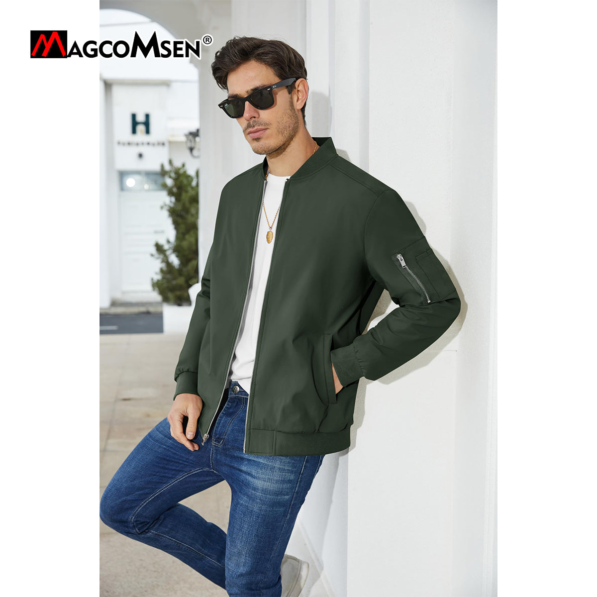 MAGCOMSEN Lightweight Men's Bomber Jackets Summer Autumn Full Zip Windproof Coa image 11