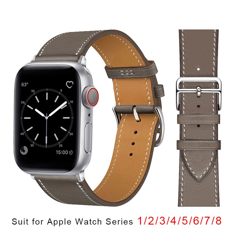 Leather Strap For Apple Watch Band 49mm 45mm 44mm 42mm 41mm 40mm 38mm Wristband image 1