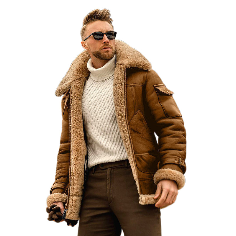 Men s Stylish Leather Jacket with Woolen Fleece Lining Zip Up Closure Long Slee image 2