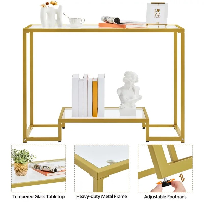 t 2-layer Modern Tempered Glass Console Table with Sturdy Metal Frame for Livin image 2