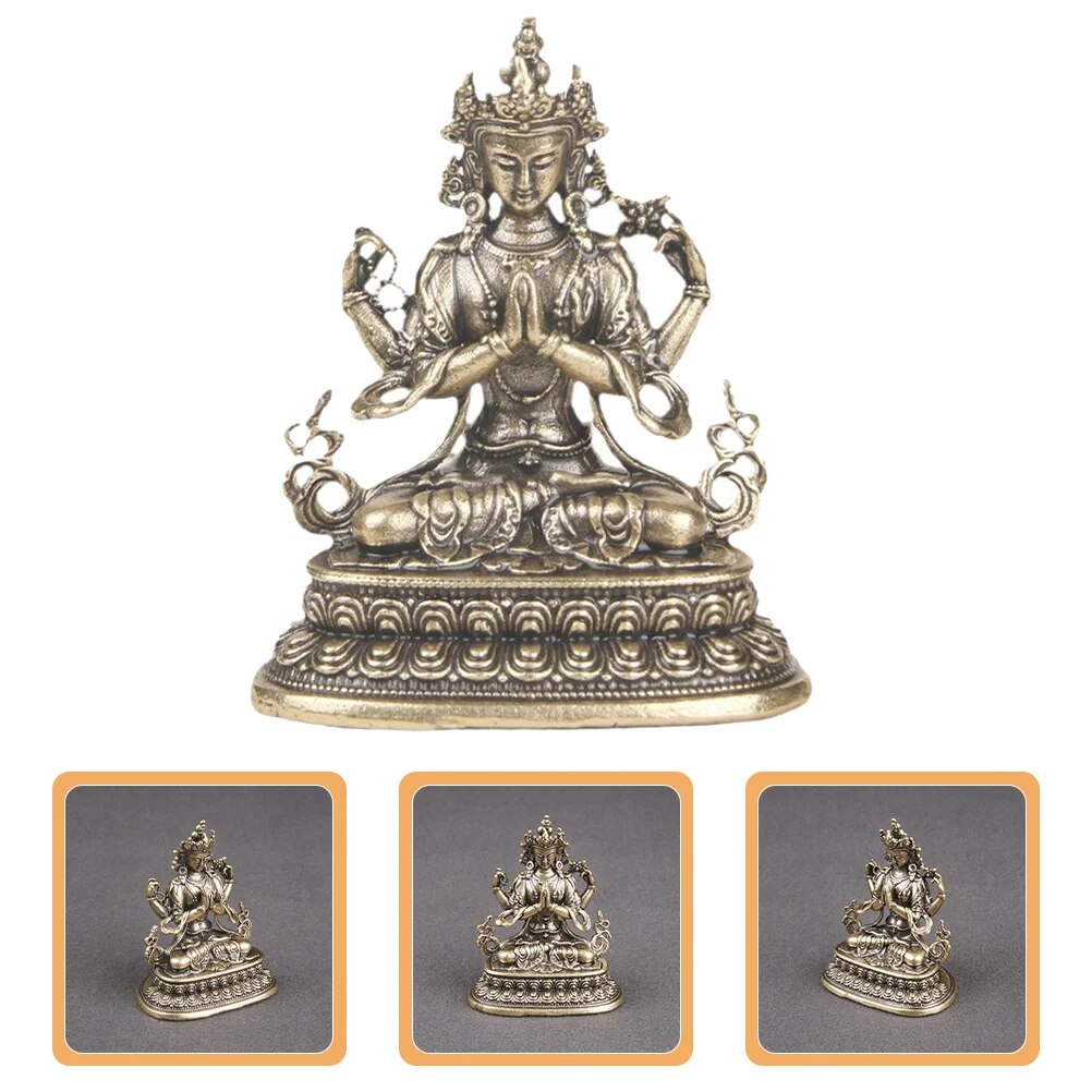 Brass Avalokitesvara Feng Shui Statue Buddhist Decor Zen Kwan Sculpture Chinese image 0