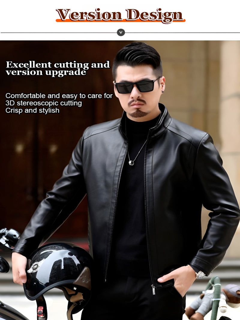Middleaged and elderly men's Pu leather jacket standup collar spring blouse cas image 4