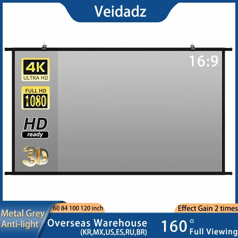 VEIDADZ Projector Screen Wall Mounted Grey Anti-Light Resistant Reflective Fabr image 1