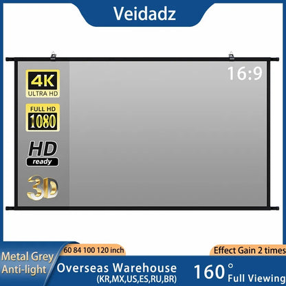 VEIDADZ Projector Screen Wall Mounted Grey Anti-Light Resistant Reflective Fabr image 1