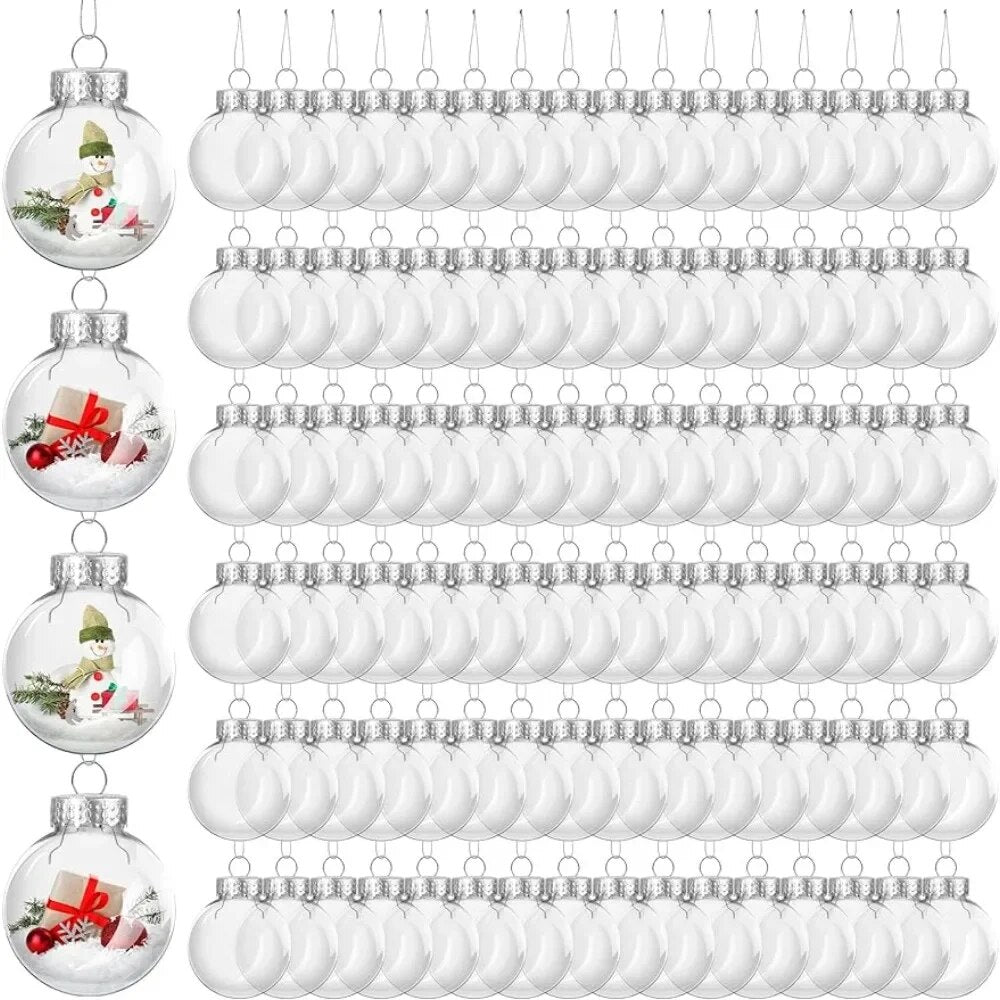 100 Pieces 2.36 Inch Christmas Round Clear Plastic Ball Ornaments Bulk Hanging image 1