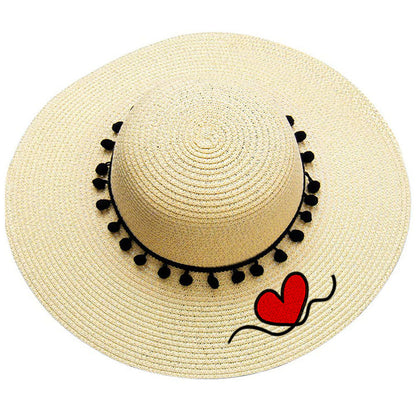 Custom Beach Hats With Name Embroidery Summer Sun Straw Hat for Women's Wide Bri