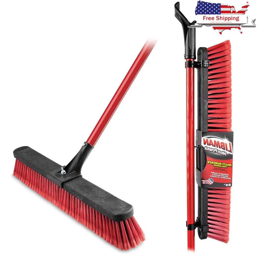 Durable 24 " Multi-Surface Push Broom with Heavy Duty Steel Handle Cleaning  image 2