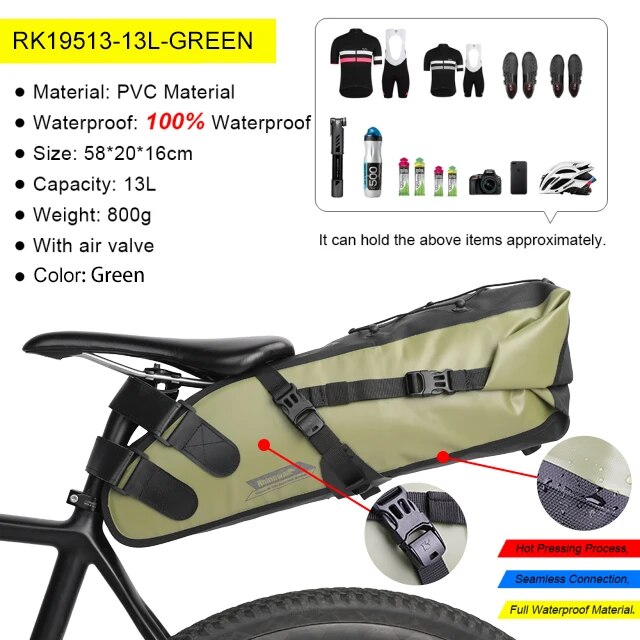 Rhinowalk Bike Saddle Bag Waterproof 5L-13L Large Capacity Foldable Tail Rear B image 6