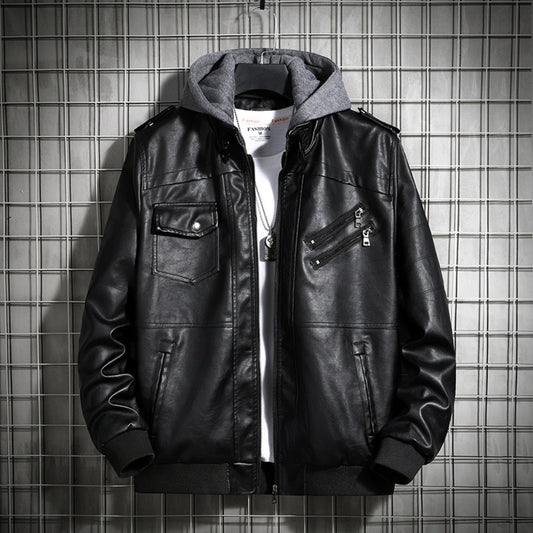 Hooded Leather Jacket Men's Jacket Winter PU Leather Coat Teenage Jackets Men's